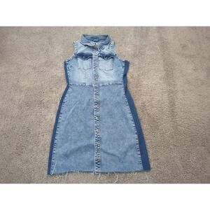 Wash Lab Shirt Dress Womens Large Blue Denim Button Up Sleeveless Contrast Panel